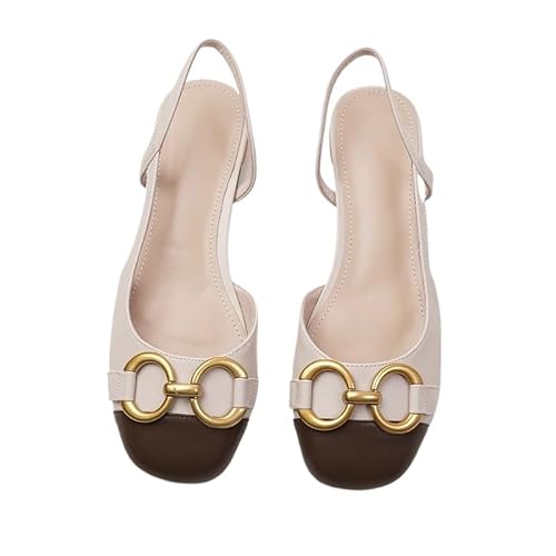 JXpxbao Damen Pumps Slingback Hochzeitsschuhe Damen Spangenpumps Tanzschuhe Sandaletten mit Blockabsatz Lässig Büroschuhe Dress Schuhe (Beige,37) von JXpxbao