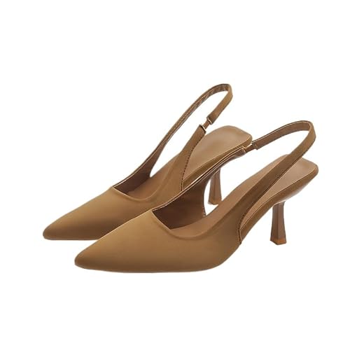 Damen Pumps Slingback Sandalen Pumps Für Damen Pointed Toe Kleid Partei Gericht Schuhe Kitten Heel Hochzeit Schuhe Perfekt Für Büro, Hochzeiten Und Partys (Khaki,37) von JXpxbao