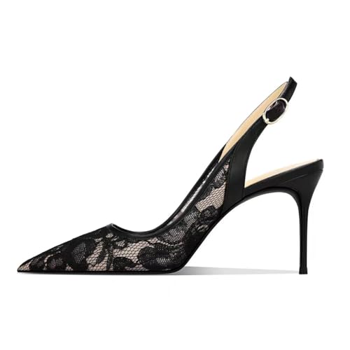 Damen Pumps Slingback Spitzenschuhe Mit Kitten Heel – Perfekt Für Büro, Hochzeiten Und Partys (schwarz,39) von JXpxbao