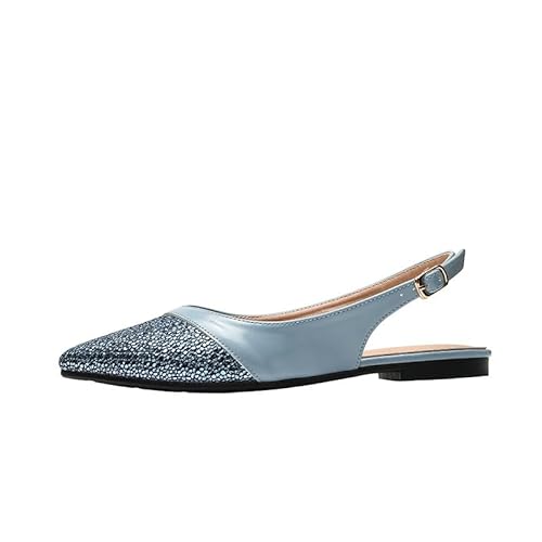 Damen Slingback Flach Pumps Ballerinas Spitze Zehen Niedrige Absätze Slip on Schuhe Bequem Flache Kleid Schuhe Übergröße 35-42EU (Blau,35) von JXpxbao