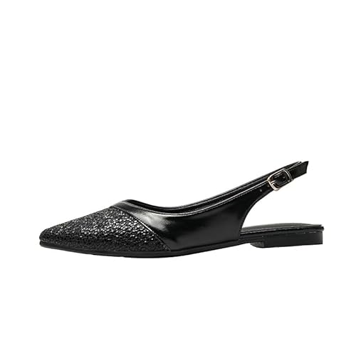 Damen Slingback Flach Pumps Ballerinas Spitze Zehen Niedrige Absätze Slip on Schuhe Bequem Flache Kleid Schuhe Übergröße 35-42EU (Schwarz,38) von JXpxbao