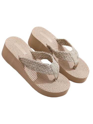Damen-Sommer-Sandalen Flip Flops Strand-Sandalen,Handgemachte Seil-Schuhe,Damen-Flip Flops,Strand Faux Stroh (38,Hanfseil Fischgrät) von JXpxbao
