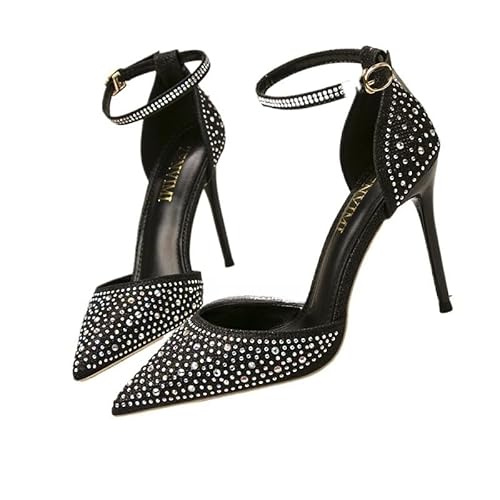 Damen Wildleder Optik High Heel Spitz Geschlossene Zehe Stiletto Elegant Party Abiball Büroarbeit Pumps (schwarz,37) von JXpxbao