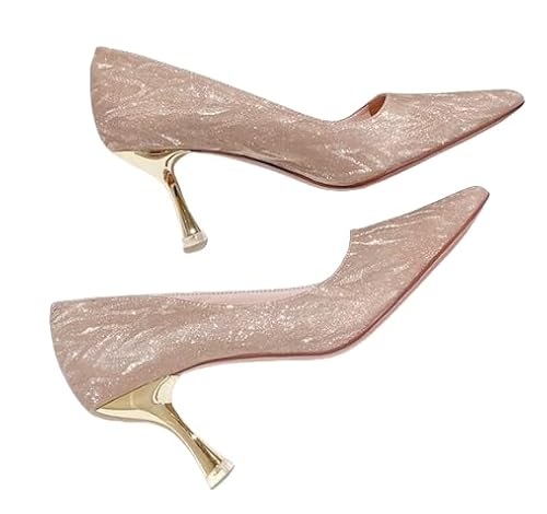 Elegante High Heels Damen Pumps Mit Absatz, Stilvoll Für Büro Und Hochzeitskleider (Champagner 8 cm,36) von JXpxbao