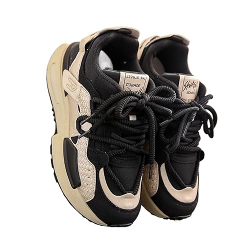 Farbabstimmung Leichte Trainer Mit Dicker Sohle Für Frauen, Die Lässige, Atmungsaktive Laufschuhe Tragen, Retro-Sneakers Mit Rutschfesten, Stoßdämpfenden Schuhen Für Draußen (Schwarz,35) von JXpxbao
