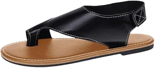 Flache Sandalen für Frauen - Walking Summer Vacation Essentials Damen Flip Flops - Bequeme Bogen Unterstützung orthopädische Sandalen für Frauen - Casual Outdoor Non Slip Footwear (Schwarz,42) von JXpxbao