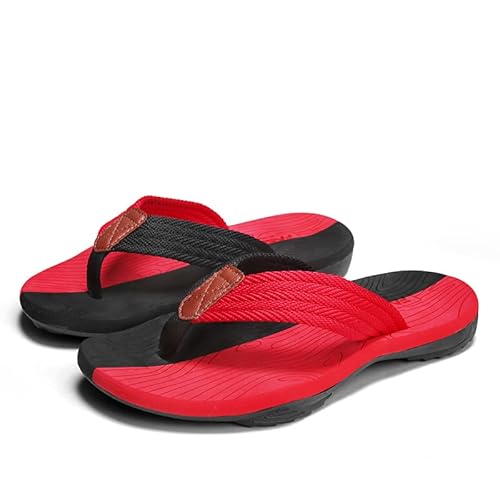 Flip Flops Herren Bequeme Orthopädische Zehentrenner Sandalen Für Männer Mit Plantar Fasciitis Arch Support Rutschfest Sport Gummifußbett Sommer Beach/Pool Badelatschen Gr. 39-45 (Schwarz-Rot,43) von JXpxbao