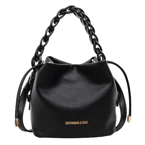 Handtasche Damen Kleine Tasche Leder Henkeltasche Damen-Henkeltaschen Hobo Bag Handtaschen Taschen Schultertaschen Umhängetasche Kordelzug Schultertasche Handy Party Tasche Abendtasche (Schwarz) von JXpxbao