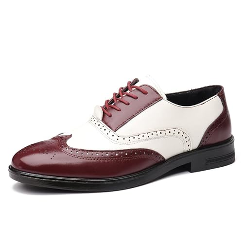 Herren Anzugschuhe Schnürhalbschuhe Klassischer Business Derby Oxford Hochzeit Schuhe Schnürschuh Klassischer Brogue-Stil Lederschuhe (Weiß-Rot,38) von JXpxbao