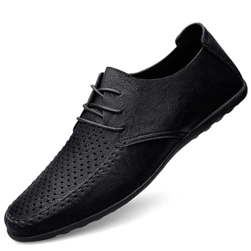 Herren Leder Mokassins Slipper Fahren Schuhe Leicht Weich Loafers Handgefertigt Slip on Flache Business Schuhe Schnürhalbschuhe Klassischer Anzugschuhe Freizeitschuhe (Schwarz-A,42) von JXpxbao