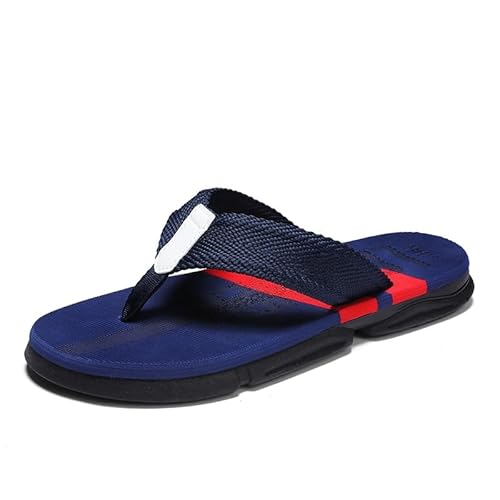 Herren Orthopädische Sandalen Flip Flops Weich Leder Bade Sandalen Comfy Breite Füße Badelatschen Yoga Matte Fußbett Sommer Strand Zehentrenner Rutschfest Badesandalen Gr. 39-45 (Dunkelblau,41) von JXpxbao