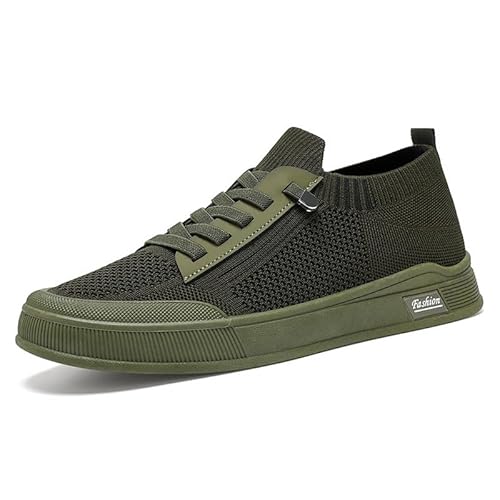 Herren Slip on Sneakers Mesh Atmungsaktiv Laufschuhe, Bequem Turnschuhe Outdoor Fitness Sportschuhe, Leichtgewichts Straßenlaufschuhe Low-Top-Wanderschuhe, Rutschfeste Flache Schuhe (dunkelgrün,42) von JXpxbao