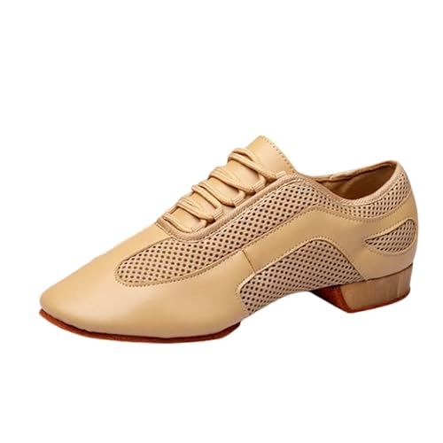 Im Freien Latein Jazz Tanzschuhe Modern Herren Damen Geschlossene Lehrleistung Standard Gesellschaftstanzschuhe Schnürung 3,5 cm Geeignet Für Erwachsene Und Kinder Gummisohle (Aprikose 2cm,40) von JXpxbao