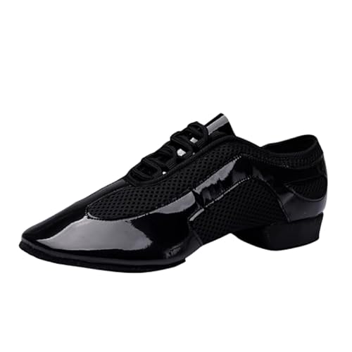 Im Freien Latein Jazz Tanzschuhe Modern Herren Damen Geschlossene Lehrleistung Standard Gesellschaftstanzschuhe Schnürung 3,5 cm Geeignet Für Erwachsene Und Kinder Gummisohle (Schwarzes Leder 2cm,35) von JXpxbao