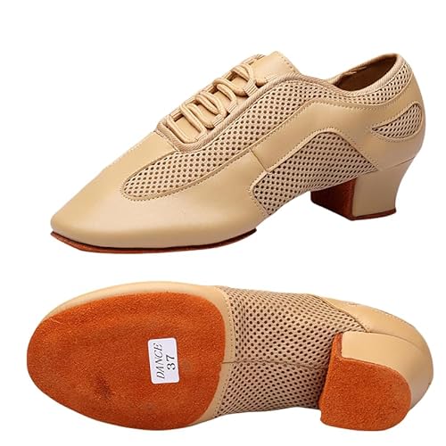 Innenbereich Latein Jazz Tanzschuhe Modern Herren Damen Geschlossene Lehrleistung Standard Gesellschaftstanzschuhe Schnürung 3,5 cm Geeignet Für Erwachsene Und Kinder (Aprikose 3.5cm,34) von JXpxbao
