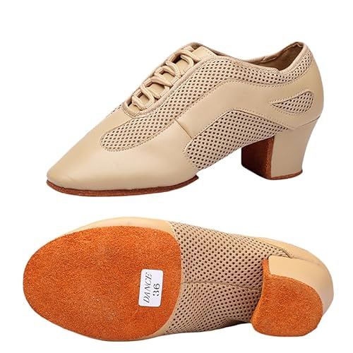 Innenbereich Latein Jazz Tanzschuhe Modern Herren Damen Geschlossene Lehrleistung Standard Gesellschaftstanzschuhe Schnürung 3,5 cm Geeignet Für Erwachsene Und Kinder (Aprikose 5cm,45) von JXpxbao