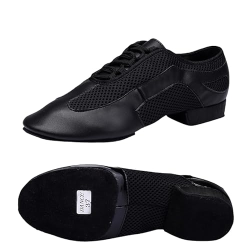 Innenbereich Latein Jazz Tanzschuhe Modern Herren Damen Geschlossene Lehrleistung Standard Gesellschaftstanzschuhe Schnürung 3,5 cm Geeignet Für Erwachsene Und Kinder (Schwarz 2cm,39) von JXpxbao