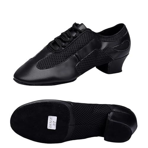 Innenbereich Latein Jazz Tanzschuhe Modern Herren Damen Geschlossene Lehrleistung Standard Gesellschaftstanzschuhe Schnürung 3,5 cm Geeignet Für Erwachsene Und Kinder (Schwarz 3.5cm,44) von JXpxbao