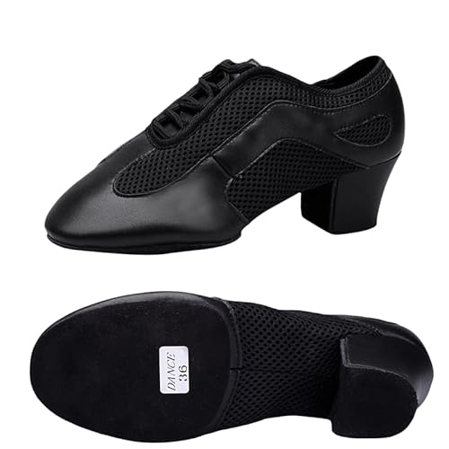 Innenbereich Latein Jazz Tanzschuhe Modern Herren Damen Geschlossene Lehrleistung Standard Gesellschaftstanzschuhe Schnürung 3,5 cm Geeignet Für Erwachsene Und Kinder (Schwarz 5cm,44) von JXpxbao
