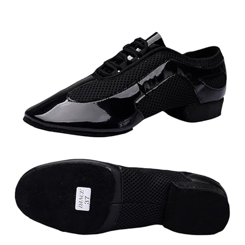 Innenbereich Latein Jazz Tanzschuhe Modern Herren Damen Geschlossene Lehrleistung Standard Gesellschaftstanzschuhe Schnürung 3,5 cm Geeignet Für Erwachsene Und Kinder (Schwarzes Lackleder 2cm,41) von JXpxbao
