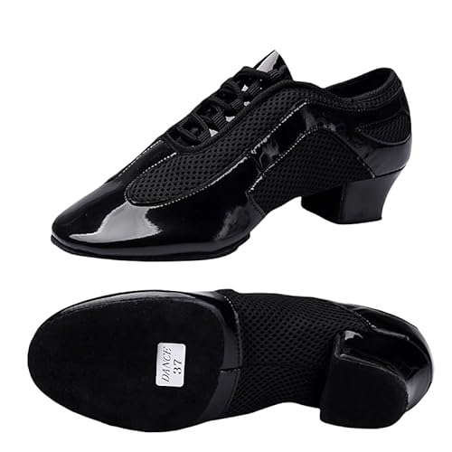 Innenbereich Latein Jazz Tanzschuhe Modern Herren Damen Geschlossene Lehrleistung Standard Gesellschaftstanzschuhe Schnürung 3,5 cm Geeignet Für Erwachsene Und Kinder (Schwarzes Lackleder 3.5cm,45) von JXpxbao