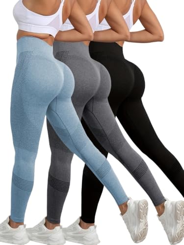 JXpxbao 3-teiliges Damen High Waist Sport Leggings Blickdicht Yoga Leggins Sporthose Workout Gym Yogahose (Blau+Grau+Schwarz,XL) von JXpxbao