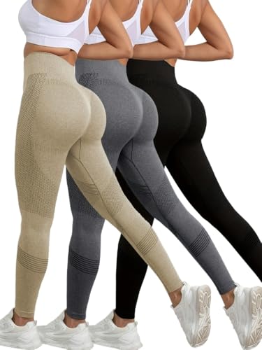 JXpxbao 3-teiliges Damen High Waist Sport Leggings Blickdicht Yoga Leggins Sporthose Workout Gym Yogahose (Khaki+Grau+Schwarz,M) von JXpxbao