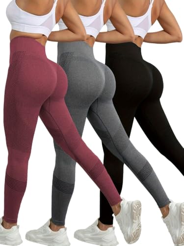 JXpxbao 3-teiliges Damen High Waist Sport Leggings Blickdicht Yoga Leggins Sporthose Workout Gym Yogahose (Rot+Grau+Schwarz,XL) von JXpxbao