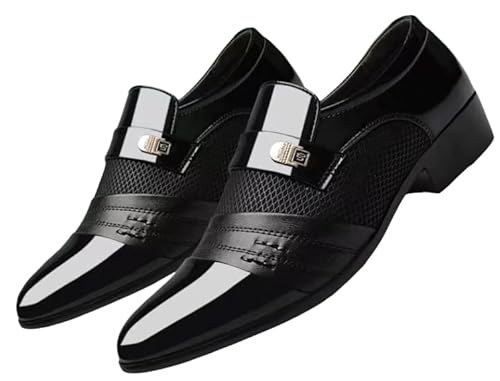 JXpxbao Anzugschuhe Herren Ohne SchnüRsenkel Lederschuhe - Pointed Toe Slip On Oxfords Businessschuhe Atmungsaktiv Sommerschuhe - Elegant Classic Hochzeitsschuhe Partyschuhe (45,schwarz) von JXpxbao