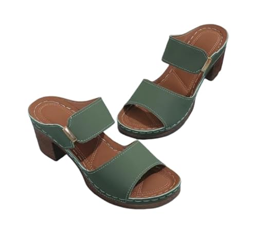 Bequeme Damen Sandalen Clogs High Heels Flip Flops Damen Offene Zehen Pantoletten Orthopädische Schuhe Europäische Größen 36-43 (Grün,37) von JXpxbao