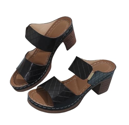 Bequeme Damen Sandalen Clogs High Heels Flip Flops Damen Offene Zehen Pantoletten Orthopädische Schuhe Europäische Größen 36-43 (Schwarz,40) von JXpxbao