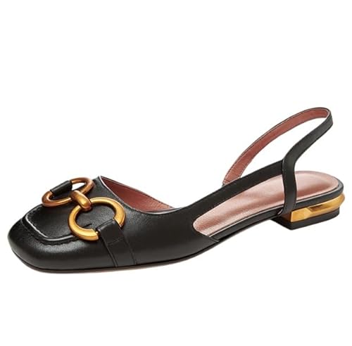 JXpxbao Bequeme Damen-Slipper, Metall-Horsebit-Sandalen Mit Niedrigem Absatz, Clogs, Retro-Slingback-Pantoletten Mit Geschlossener Spitze, Europäische Größen 35-43 (Schwarz,39) von JXpxbao