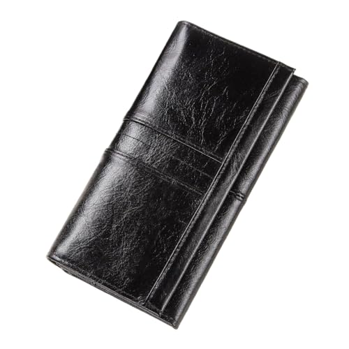 JXpxbao Best Schlanke Damen Geldbörse Mit RFID-Schutz Groß Vintage Portemonnaie Vegan Leder Brieftasche Mit Vielen Kartenfächer Und Münzfach (Schwarz) von JXpxbao