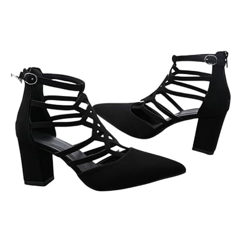 JXpxbao Blockabsatz Sandalen Für Frauen Spitze Zehenschutz High Heels Sommer Gladiator Sandalen Schuhe Damen Stiefeletten Plattform Sommerschuhe Abendschuhe Strandschuhe (Schwarz,40) von JXpxbao