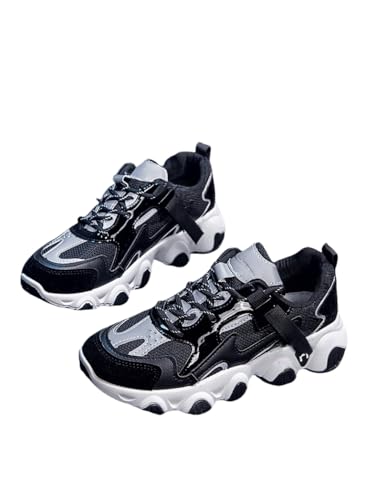 JXpxbao Chunky Turnschuhe Für Damen, Damen Chunky Farbblock Netz Sneaker, Schnürung Weiche Sohle Plateau Freizeitschuhe Modische Plateau-Lässige Schuhe, Bequeme Keilabsatz Sneaker (37,schwarz) von JXpxbao