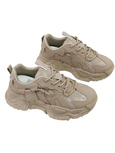 JXpxbao Chunky Turnschuhe Für Damen, Modische Plateau-Lässige Schuhe, Bequeme Keilabsatz Sneaker (37,Khaki) von JXpxbao