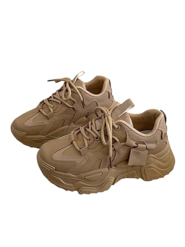 JXpxbao Chunky Turnschuhe Für Damen, Modische Plateau-Lässige Schuhe, Bequeme Keilabsatz Sneaker (Khaki,36) von JXpxbao