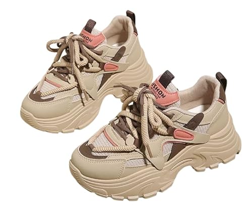JXpxbao Chunky Turnschuhe Für Damen, Modische Plateau-Lässige Schuhe, Bequeme Keilabsatz Sneaker- Atmungsaktives Mesh (35,Khaki) von JXpxbao