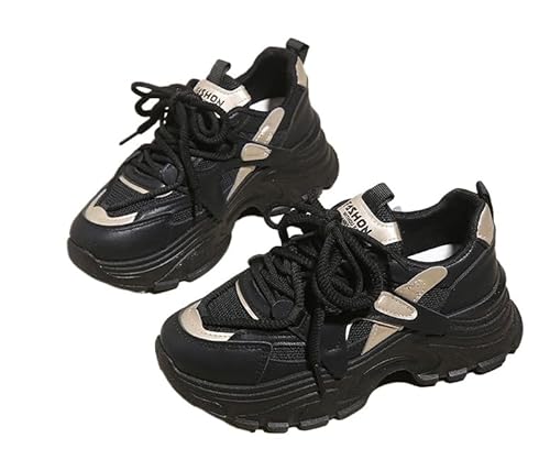 JXpxbao Chunky Turnschuhe Für Damen, Modische Plateau-Lässige Schuhe, Bequeme Keilabsatz Sneaker- Atmungsaktives Mesh (38,schwarz) von JXpxbao