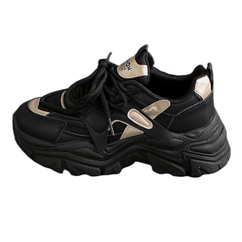 JXpxbao Chunky Turnschuhe Für Damen, Modische Plateau-Lässige Schuhe, Bequeme Keilabsatz Sneaker- Atmungsaktives Mesh (schwarz,39) von JXpxbao