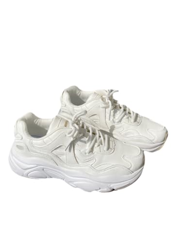 JXpxbao Chunky Turnschuhe für Damen, Damen Chunky Farbblock Netz Sneaker, Schnürung Weiche Sohle Plateau Freizeitschuhe modische Plateau-Lässige Schuhe, Bequeme Keilabsatz Sneaker (37,milchig weiß) von JXpxbao