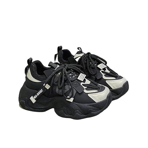JXpxbao Chunky Turnschuhe für Damen, Damen Chunky Farbblock Netz Sneaker, Schnürung Weiche Sohle Plateau Freizeitschuhe modische Plateau-Lässige Schuhe, Bequeme Keilabsatz Sneaker (Schwarz,38) von JXpxbao