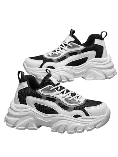 JXpxbao Chunky Turnschuhe für Damen, modische Plateau-Lässige Schuhe, Bequeme Keilabsatz Sneaker (43,schwarz) von JXpxbao