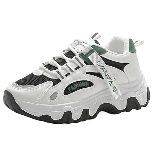 JXpxbao Chunky Turnschuhe für Damen, modische Plateau-Lässige Schuhe, Bequeme Keilabsatz Sneaker (Schwarz grün,39) von JXpxbao