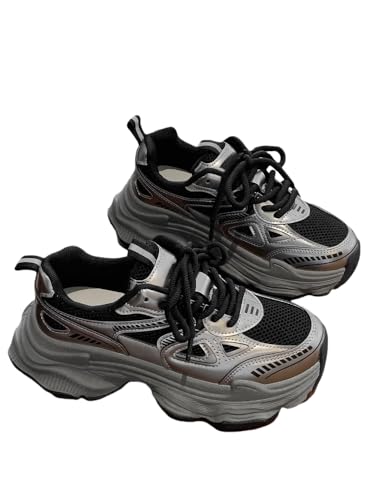 JXpxbao Chunky Turnschuhe für Damen, modische Plateau-Lässige Schuhe, Bequeme Keilabsatz Sneaker (schwarz,37) von JXpxbao