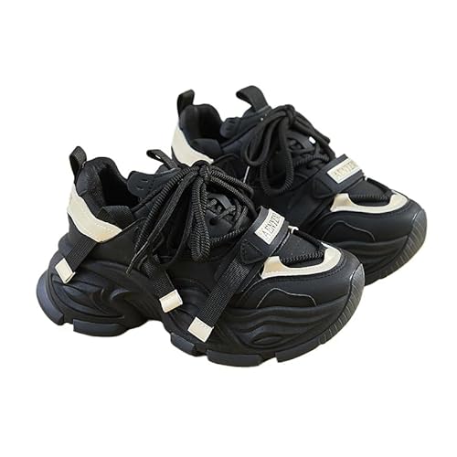 JXpxbao Chunky Turnschuhe für Damen, modische Plateau-Lässige Schuhe, Bequeme Keilabsatz Sneaker Casual Lace-Up Walking Dad Sneakers (37,Schwarz) von JXpxbao