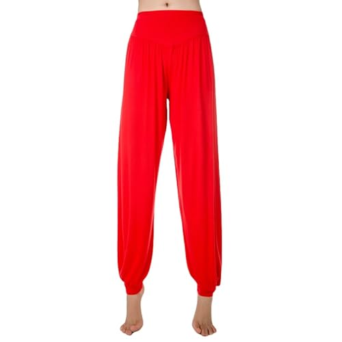 JXpxbao Damen Boho Haremshose Festival Outfit Sommerhose Leicht Yogahose Pumphose Hippie Hose Kleidung Sommer Hosen (rot,S) von JXpxbao