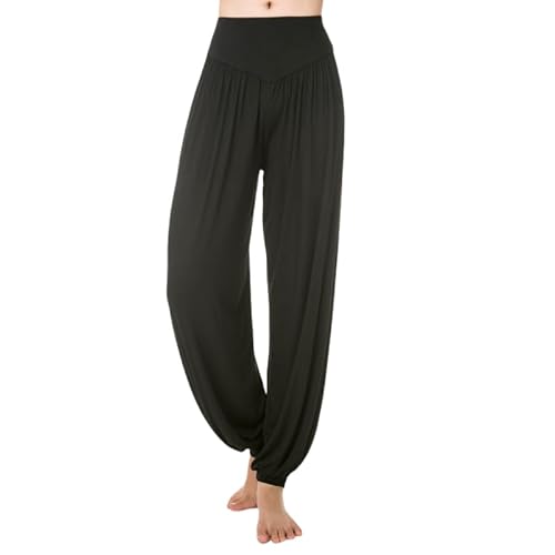 JXpxbao Damen Boho Haremshose Festival Outfit Sommerhose Leicht Yogahose Pumphose Hippie Hose Kleidung Sommer Hosen (schwarz,M) von JXpxbao
