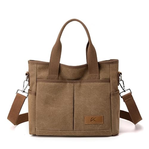 JXpxbao Damen Canvas Handtasche, Hobo Schultertasche Casual Crossbody Umhängetasche Tote Bag Mit Mehreren Fächern Vintage Stil Für Arbeit, Reisen Oder Universität (Braun) von JXpxbao