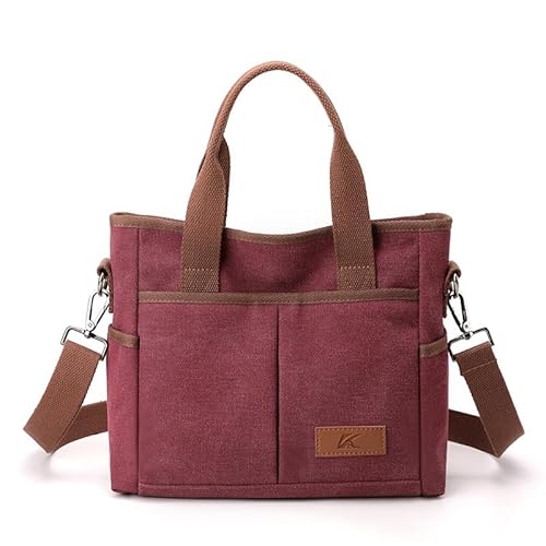 JXpxbao Damen Canvas Handtasche, Hobo Schultertasche Casual Crossbody Umhängetasche Tote Bag Mit Mehreren Fächern Vintage Stil Für Arbeit, Reisen Oder Universität (Dunkelrot) von JXpxbao